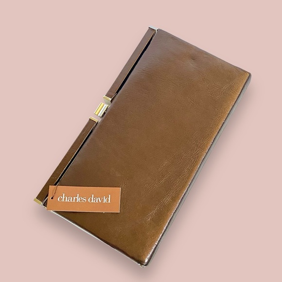 NWT Charles David Metallic Bronze Leather Oversized Clutch 12.25 x 6.25” - Picture 3 of 12